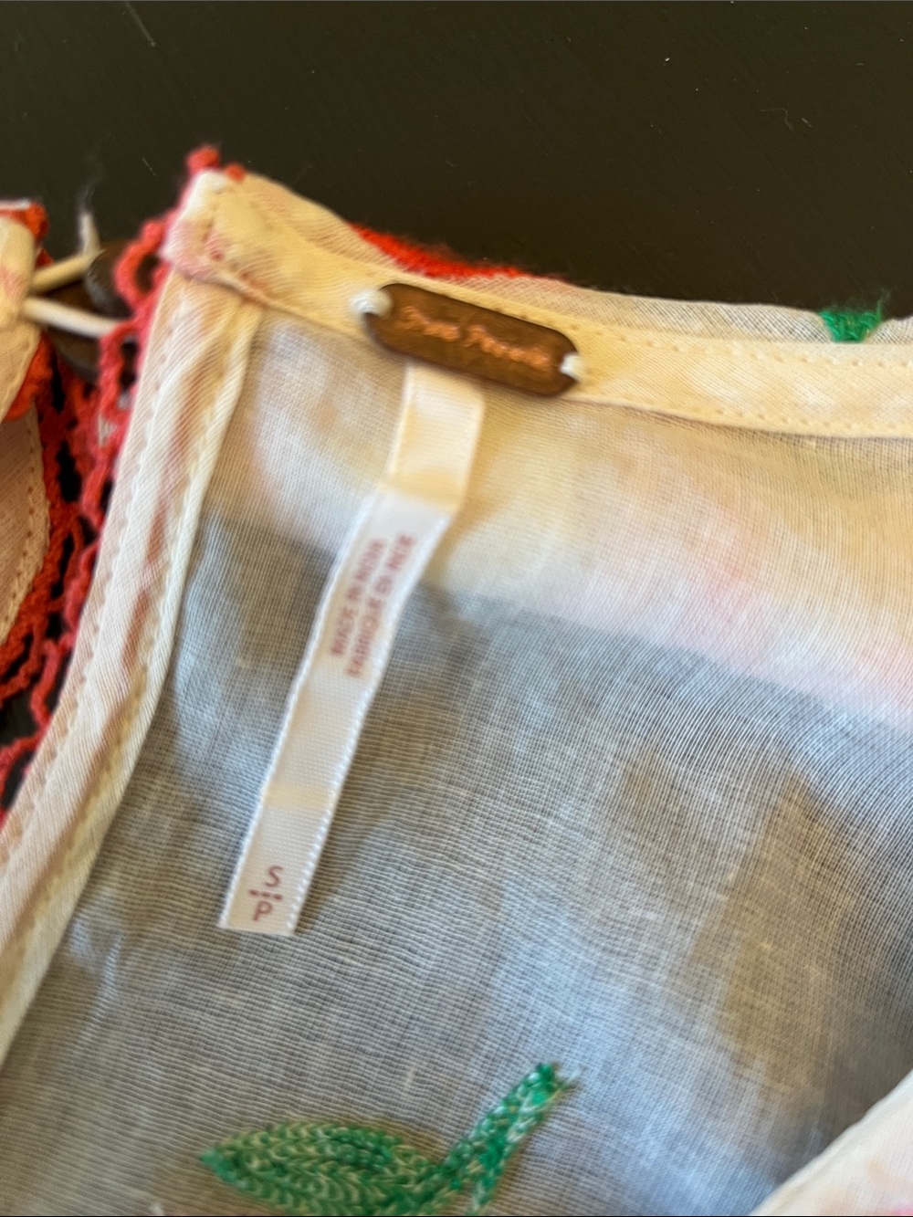 FREE PEOPLE EMBROIDERED SHEER TOP S - Picture 6 of 10